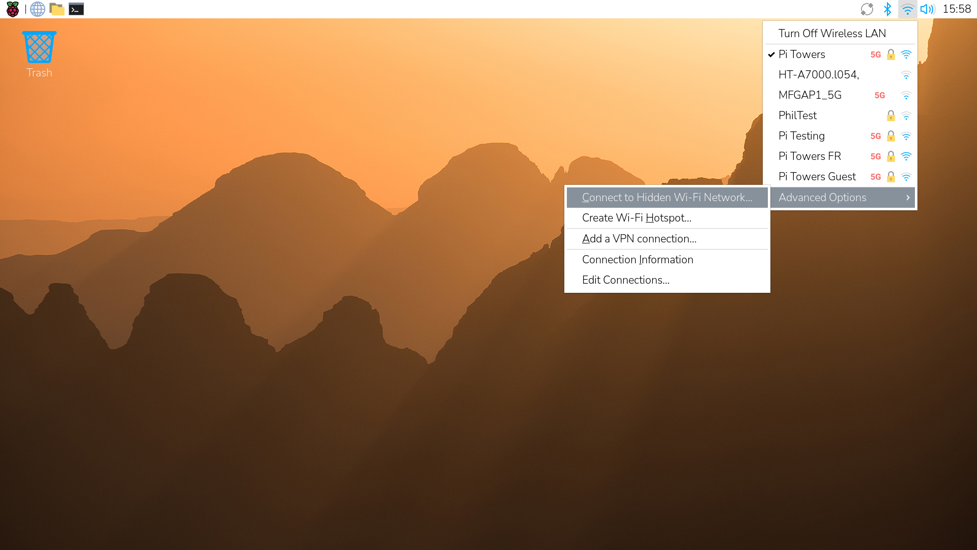 高级选项中的连接到隐藏 Wi-Fi 网络选项