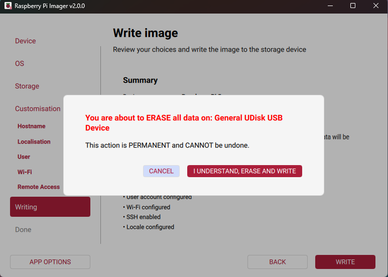 在Imager中确认存储设备重写映像