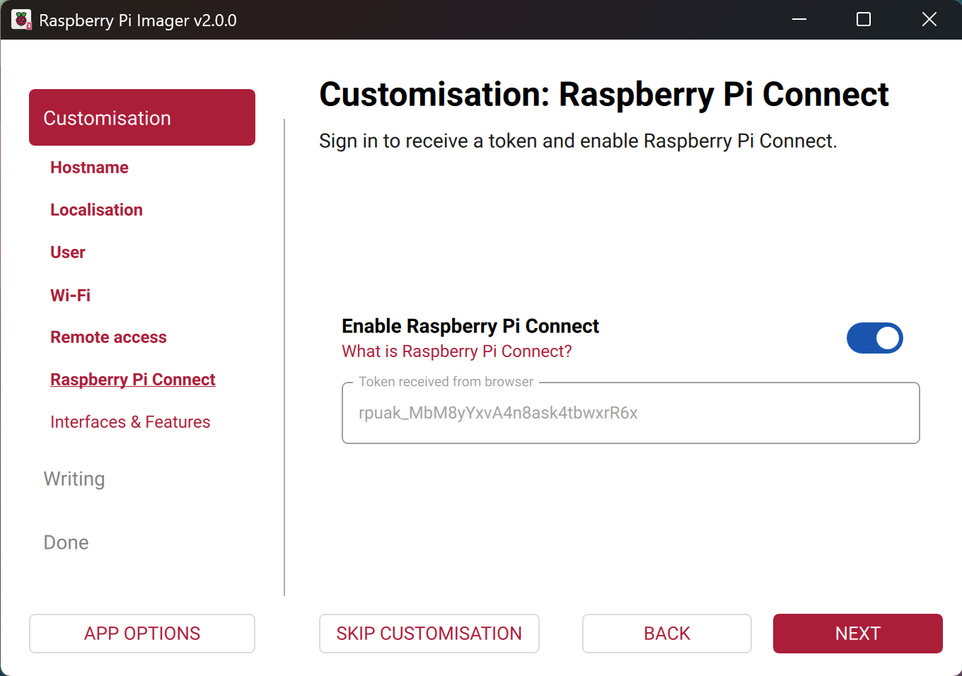 Raspberry Pi Connect 令牌接收提示信息