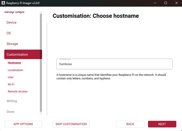 Imager OS 自定义主机名选项卡