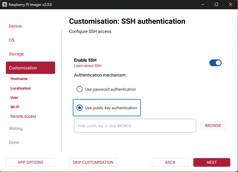 Imager操作系统定制远程访问选项卡